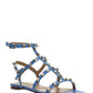 Rockstud Flat calfskin Sandal with Straps - Denim