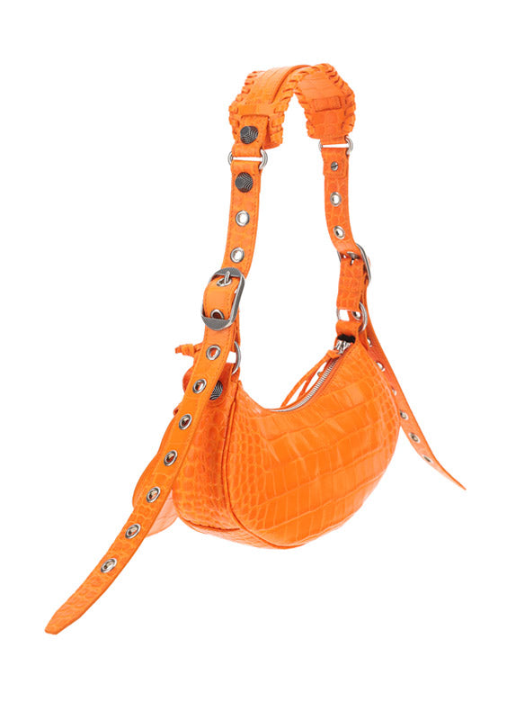 Le Cagole XS Shoulder Bag Crocodile Embossed - Orange