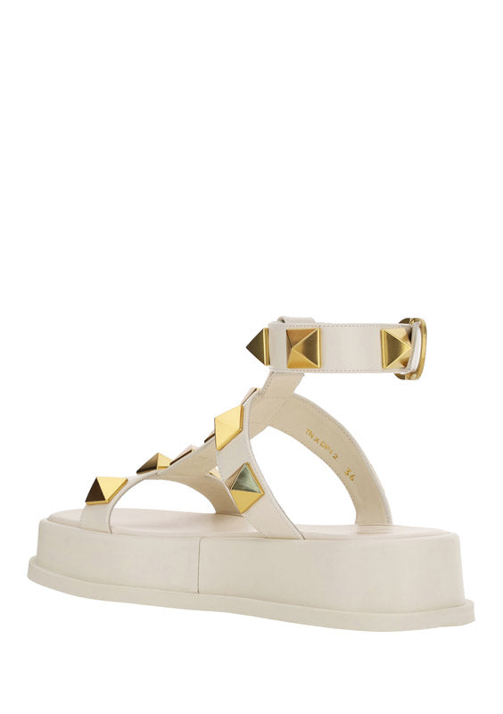 Roman Stud Calfskin Flatform Sandal 40MM - Ivory