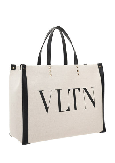 Small VLTN Print Canvas Tote Bag - Ivory