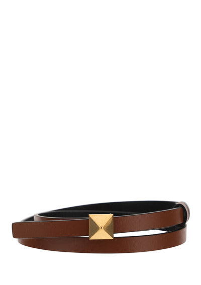 Reversible ONE STUD Belt in Glossy Calfskin - Brown / Black