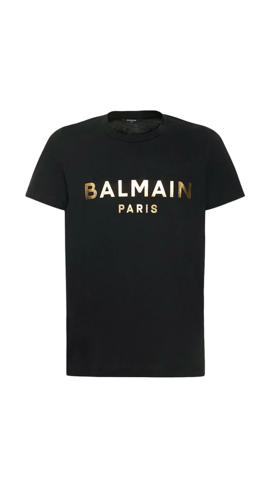 T-shirt in Eco-responsible Cotton with Metallic Logo Print - Black/Gold