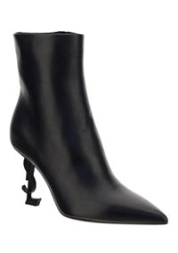 Opyum Booties in Leather with Heel - Black