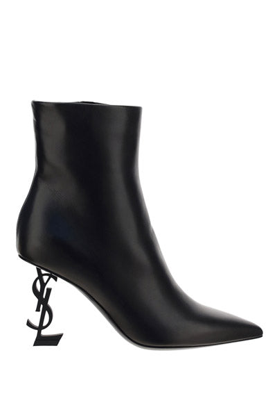 Opyum Booties in Leather with Heel - Black