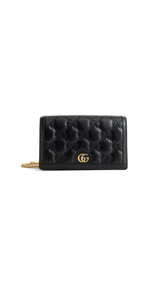 GG Matelassé Chain Wallet - Black