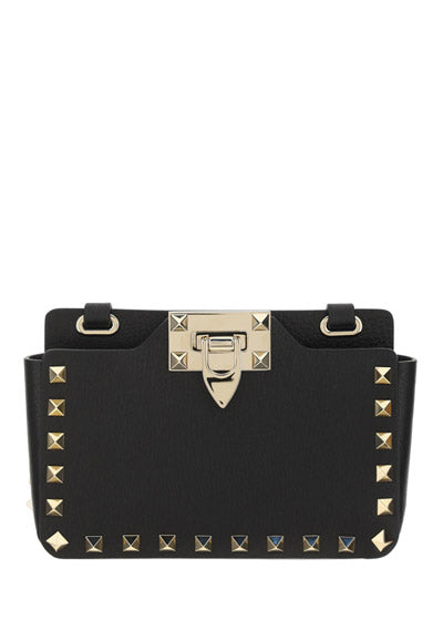 Rockstud Smartphone Leather Crossbody Bag - Black