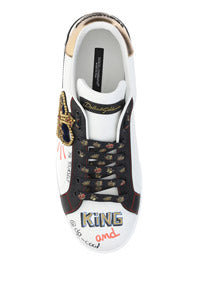 Portofino Sneakers In Printed Nappa Calfskin With Patch - White.