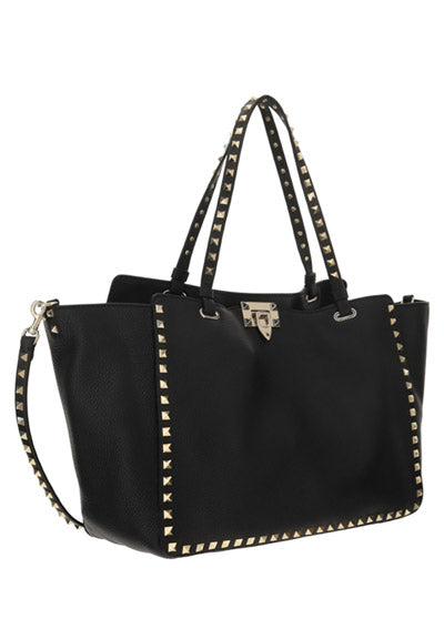 Medium Grainy Calfskin Rockstud Bag - Black