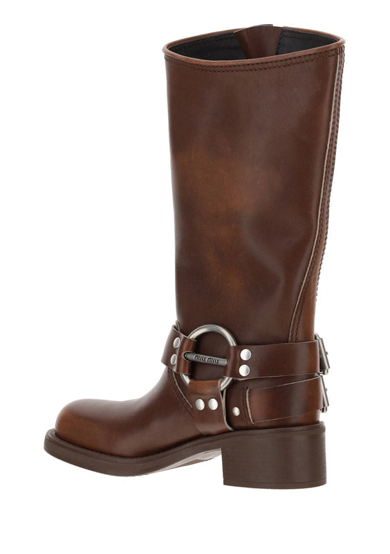 Buckled Knee-high Boots - Brown