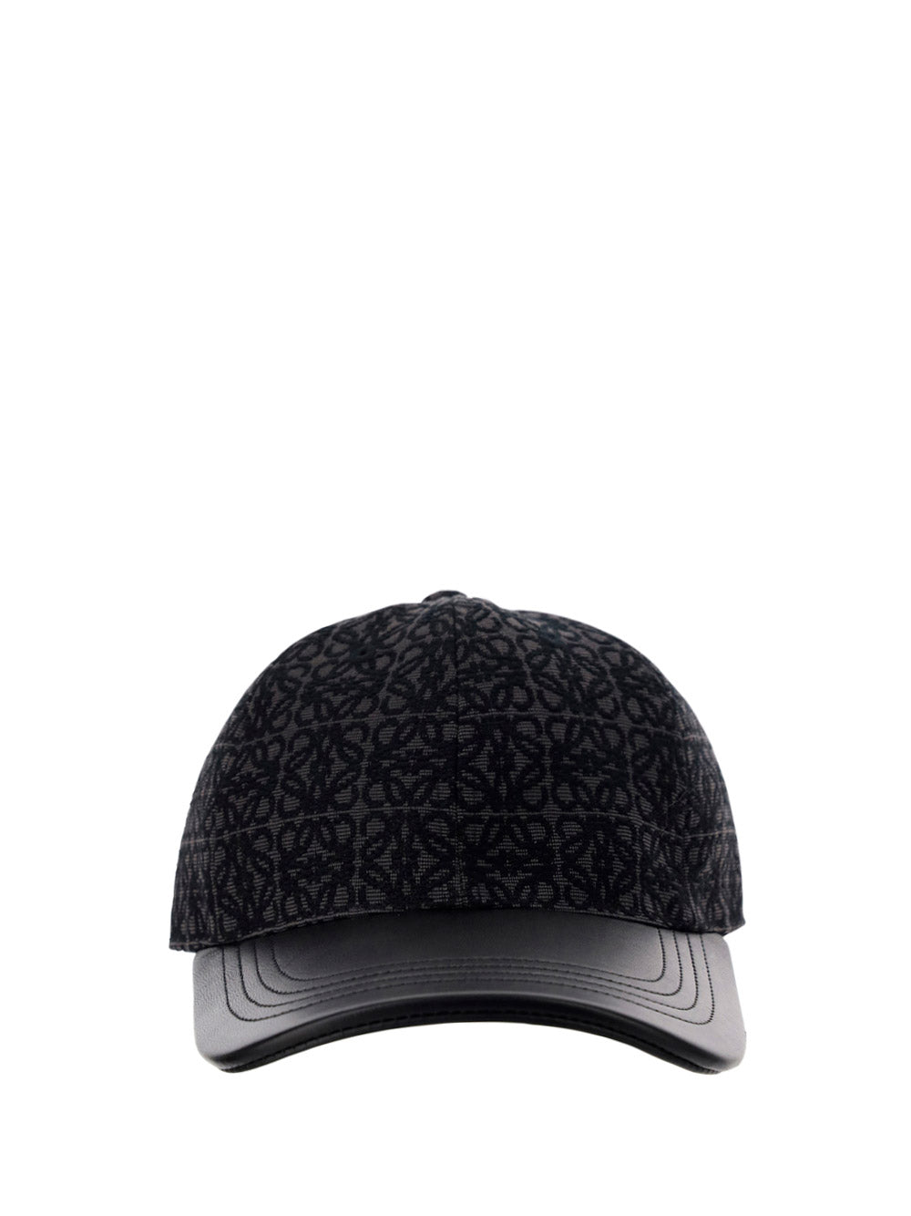Anagram Cap In Jacquard and Calfskin - Anthracite / Black
