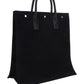 Rive Gauche N/S Tote Bag In Printed Canvas And Leather - Black