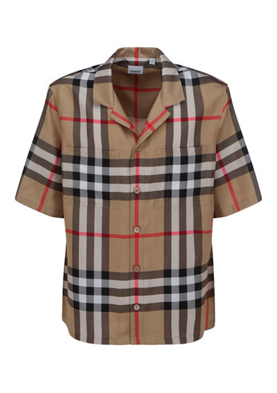 Short-sleeve Check Silk Shirt