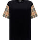 Vintage Check Sleeve Cotton Oversized T-shirt - Black