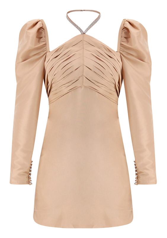 Taffeta Mini Dress -Taupe