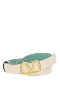 Reversible Vlogo Signature Belt In Shiny And Metallic Calfskin 20MM - White / Mint