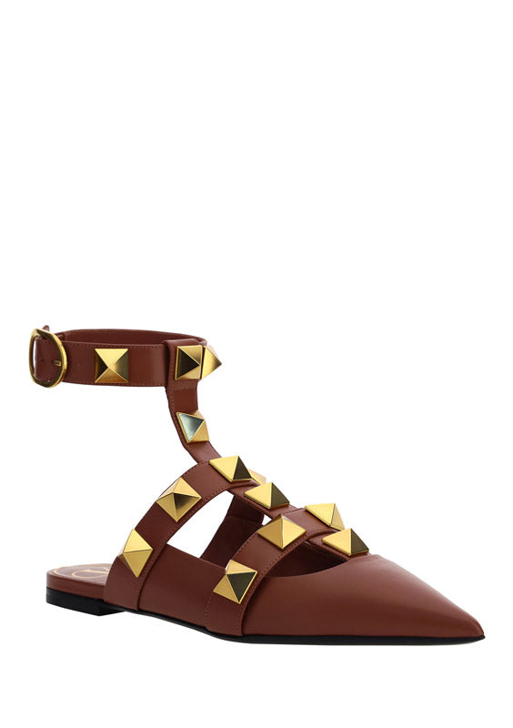 Roman Stud Ballet in Calfskin - Tan