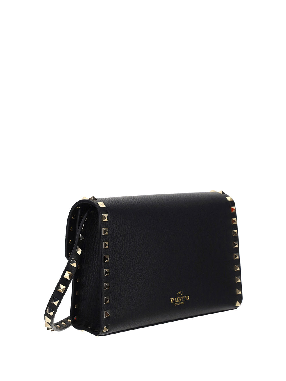 Small Rockstud Grainy Calfskin Crossbody Bag - Black