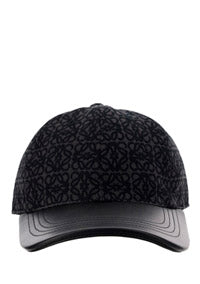 Anagram Cap In Jacquard and Calfskin - Anthracite / Black