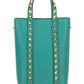 Rockstud Calfskin Leather Pouch With Chain - Marine Green