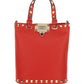 Rockstud Grainy Calfskin Small Tote - Red