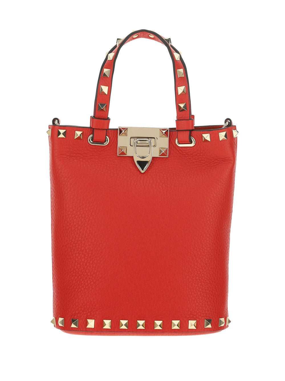 Rockstud Grainy Calfskin Small Tote - Red