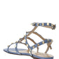 Rockstud Flat Calfskin Sandal with Straps - Azure