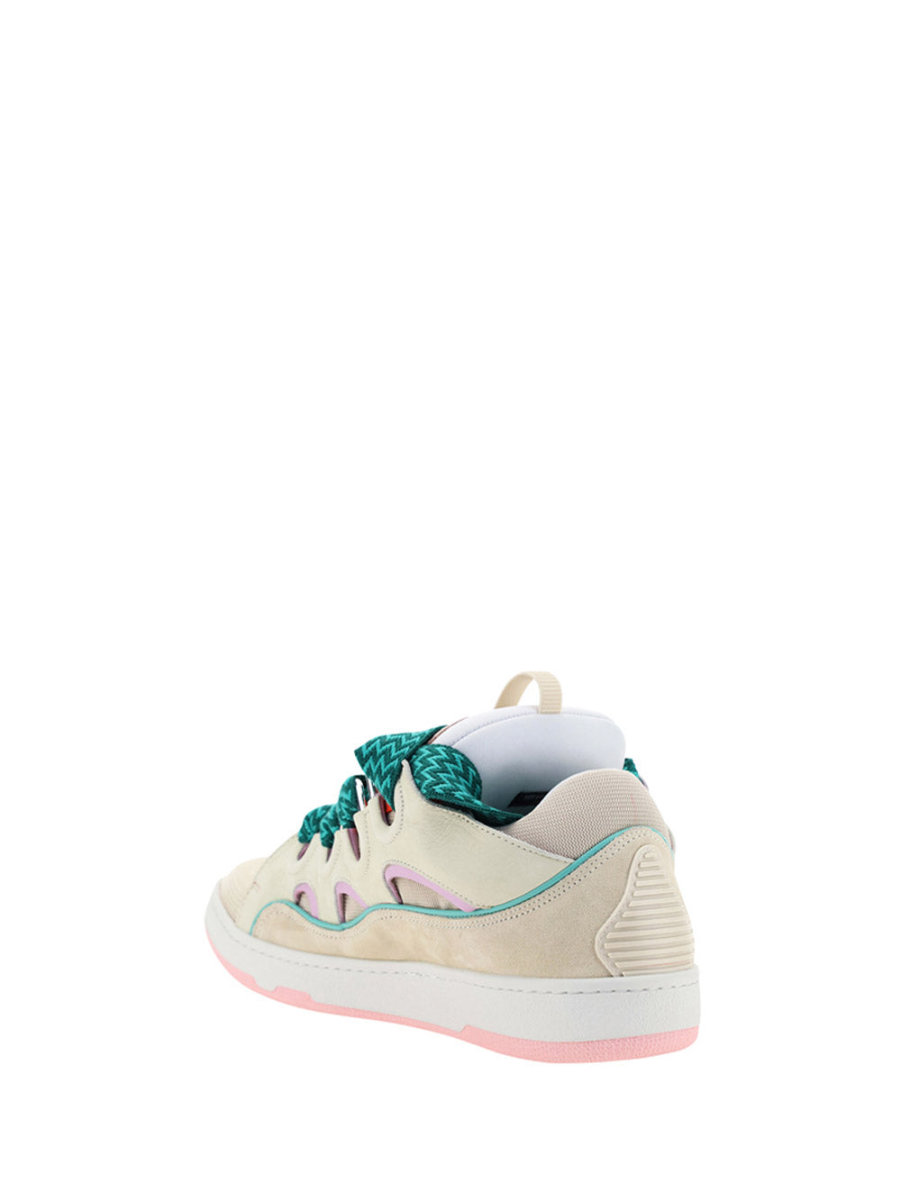 Leather Curb Sneakers - Pink / Turquoise