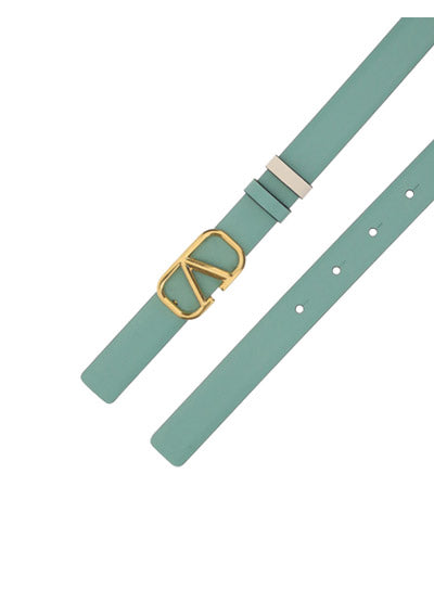 Reversible Vlogo Signature Belt In Shiny And Metallic Calfskin 20MM - White / Mint
