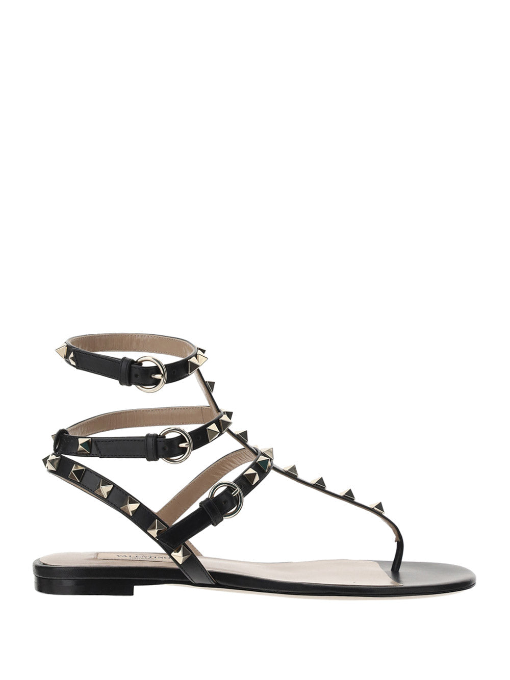 Rockstud Calfskin Flat Flip-Flop Sandal - Black