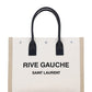 Rive Gauche Small Tote Bag in Linen and Leather - Greige  / Black / Neutral
