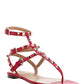 Rockstud Sandal in Calfskin Leather - Red
