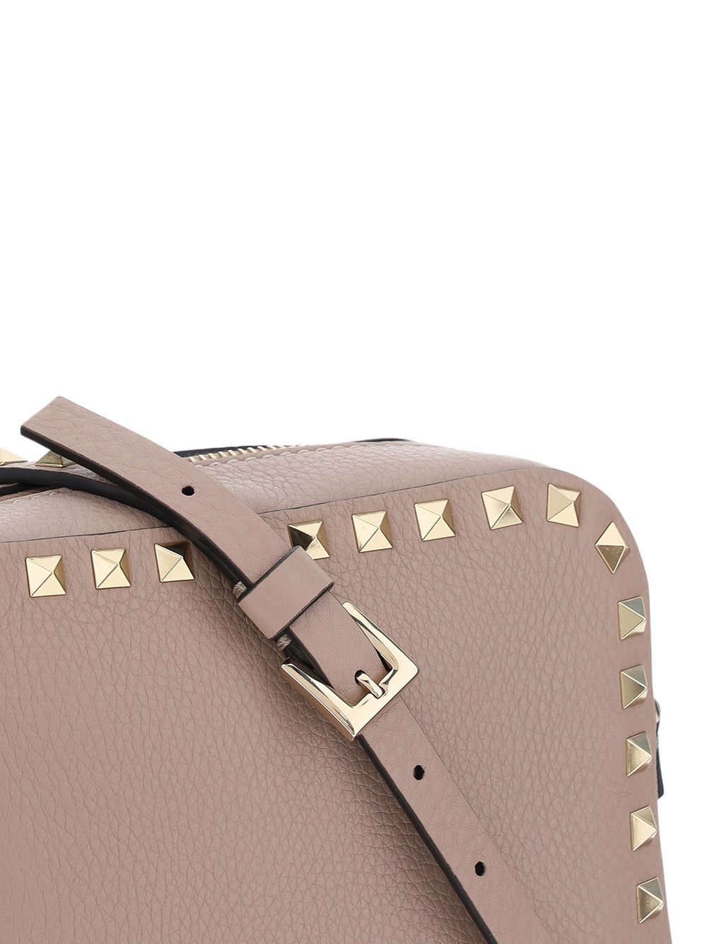 Small Rockstud Crossbody Bag in Grainy Calfskin Leather - Poudre