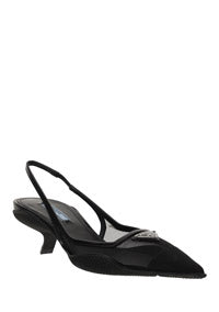 Mesh Fabric Slingback Pumps - Black