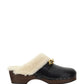 Le Maillon Clogs in Smooth Leather and Shearling - Noir