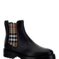 Vintage Check Detail Leather Chelsea Boots - Black