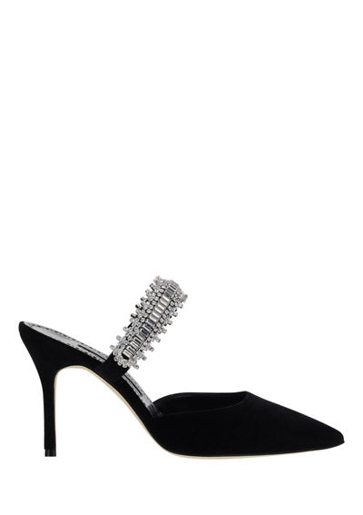 Lutara Velvet Crystal Embellished Mules - Black