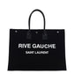 Rive Gauche Tote Bag In Linen & Leather - Black