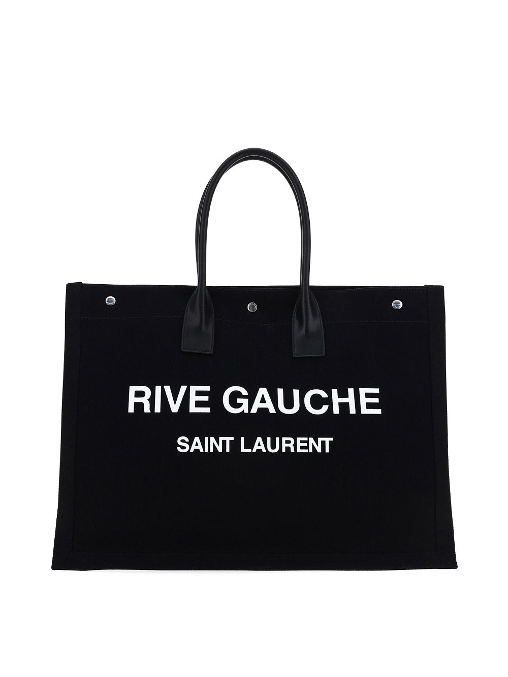 Rive Gauche Tote Bag In Linen & Leather - Black