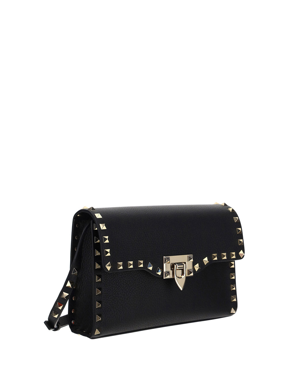 Small Rockstud Grainy Calfskin Crossbody Bag - Black