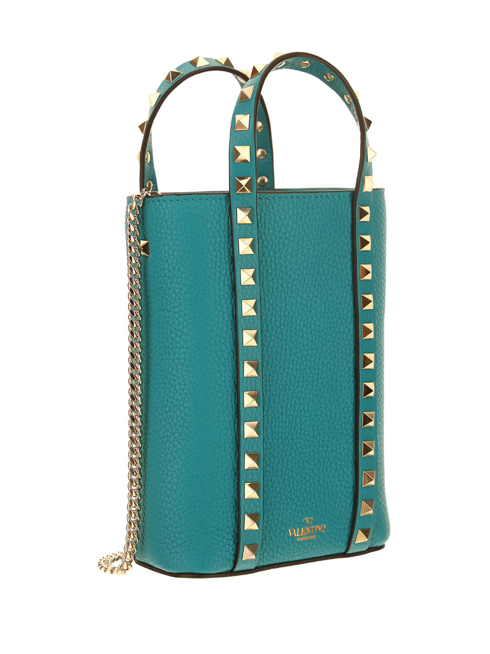 Rockstud Leather Bucket Bag - Turquoise