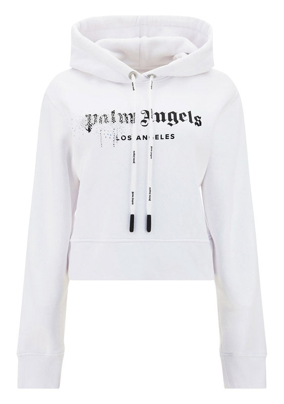 Rhinestone Sprayed Logo Hoodie - White