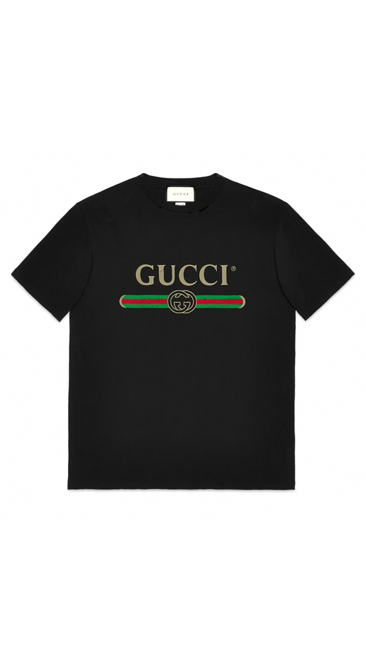 Oversized T-shirt with Gucci Logo - Black