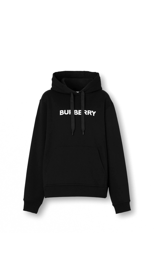Logo Print Cotton Hoodie - Black