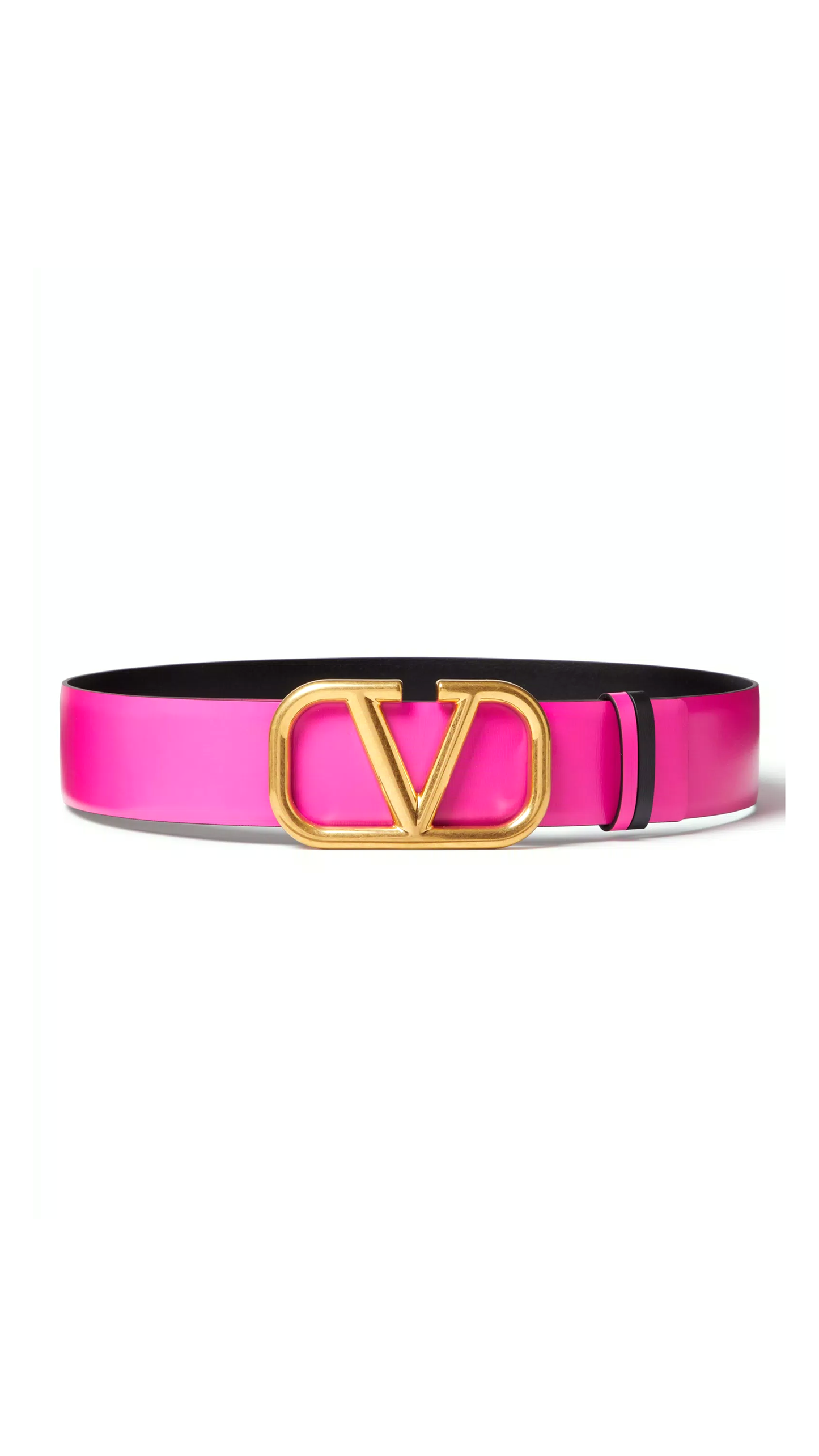 Reversible Vlogo Signature Belt in Glossy Calfskin 40mm - Pink PP/Black