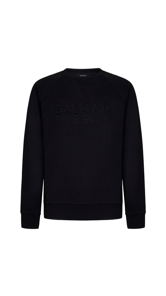 Sweatshirt in Eco-responsible Cotton with Embroidered Balmain Logo - Black