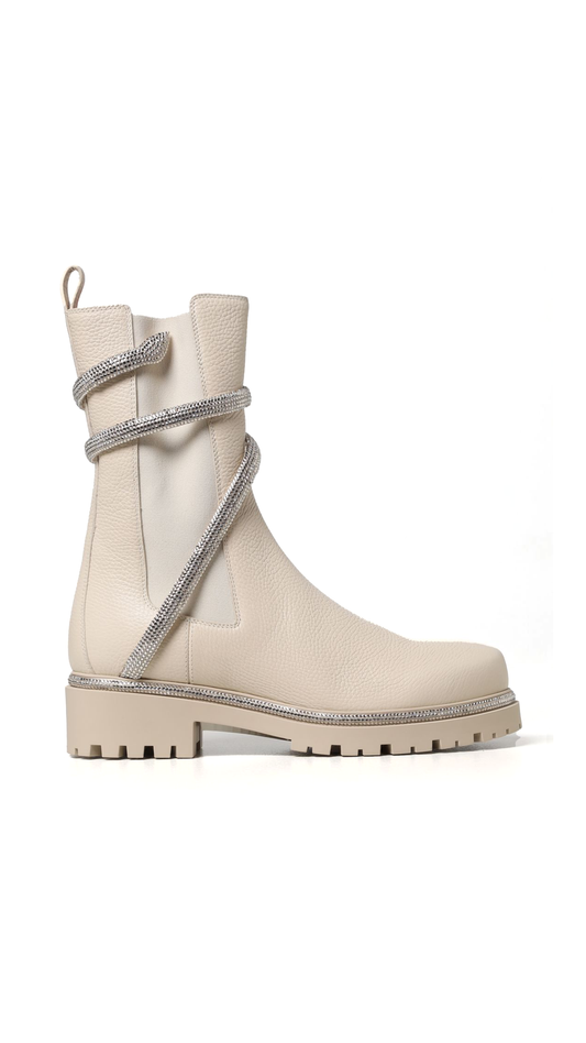 Cleo Combat Biker Boots - White