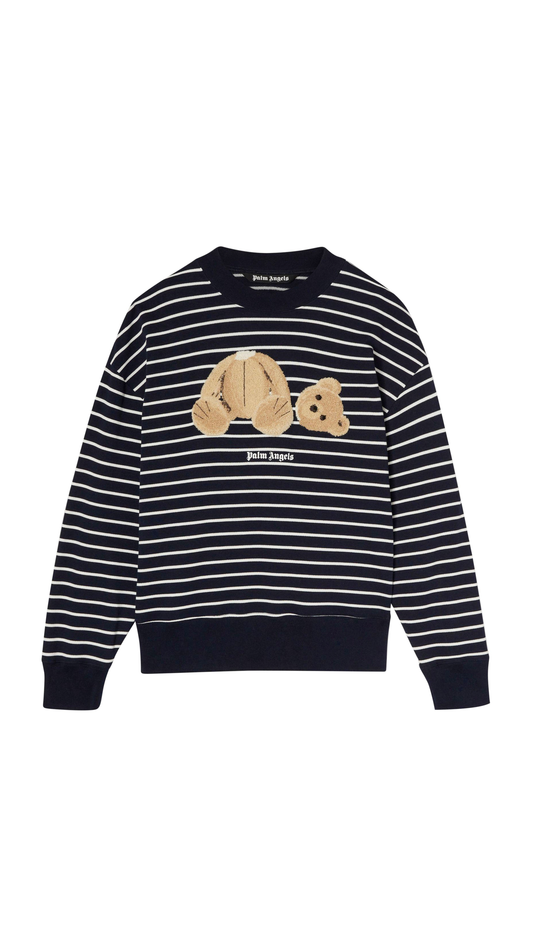 Striped Bear Sweatshirt - Navy Blue Brown