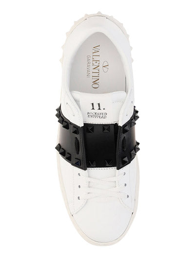 Rockstud Untitled Sneakers in Calfskin Leather with Tonal Stude - White/Black