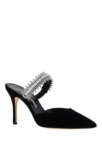 Lutara Velvet Crystal Embellished Mules - Black