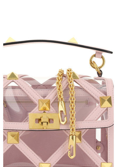 Medium Bag with Roman Stud Chain in Polymer Material - Transparent/Rose Quartz